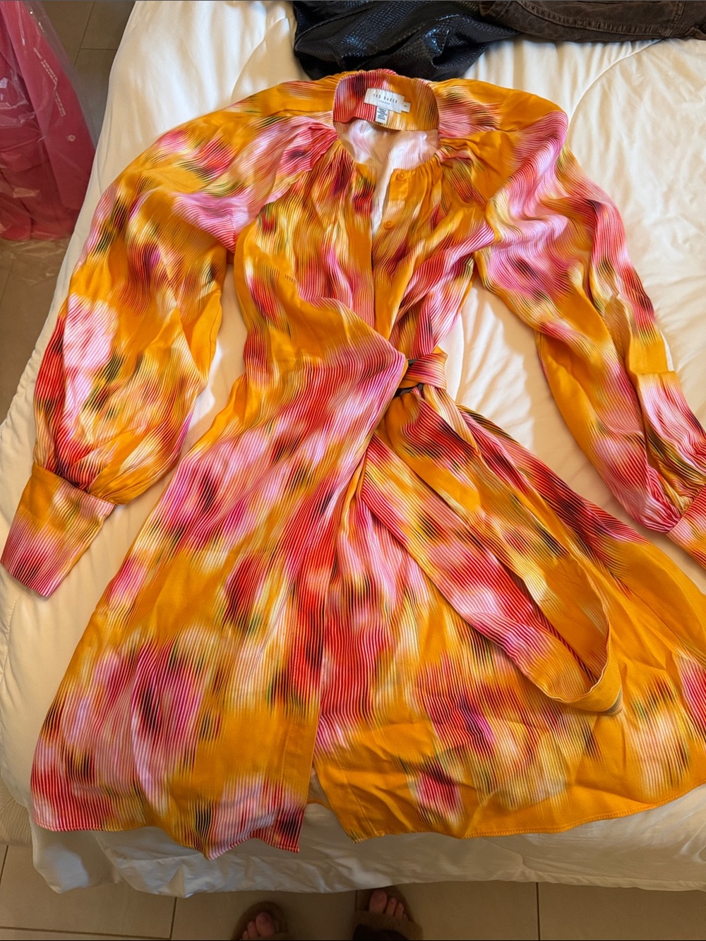 Ted Baker London Yellow Pink Orange Print Long Sleeve Dress